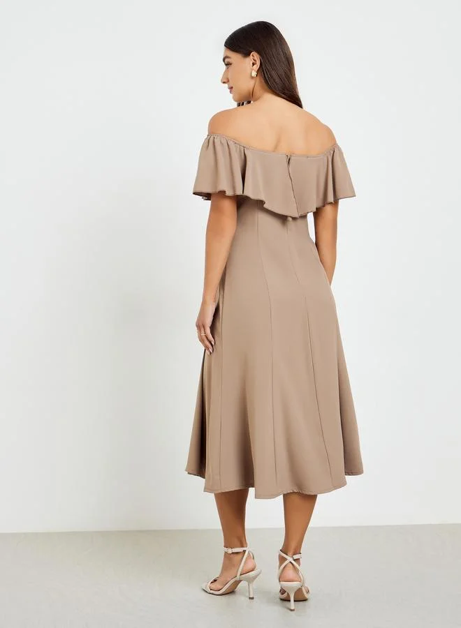 Styli  Women Off-Shoulder Midi Dress for Women | Best Price UAE